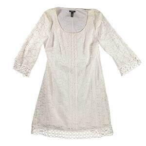 Alfani Bell 3/4 Sleeve Lace Shift Dress Size XL Scoop Neck Fancy White Lined
